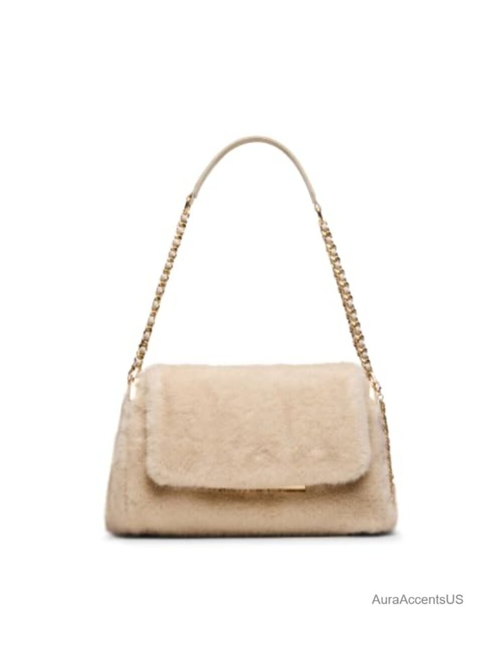 Faux Fur Flap Shoulder Bag Magnetic Snap Medium Handbag